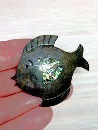 Vintage Sterling Silver And MOP Mexico Fish Brooch Signed TF-25? C Clasp   (DL5)