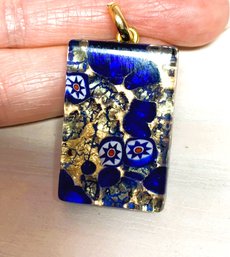 Vintage Murano Fused Glass Pendant  With Gold And Millefiore  (DL7)