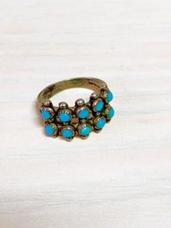 Vintage South Western Sterling Silver And Turquoise Ring  10 Stone - Signed   (DL8)