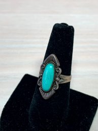Vintage South Western Sterling Silver And Turquoise Ring  Oval - Signed   (DL9)