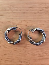 14K Yellow Gold And Sterling Hollow Hoop Earrings (EL37)