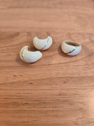 Vintage 14K And Bone Ring And Earring Set (EL76)