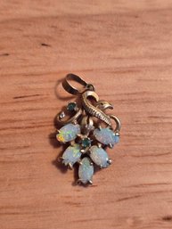 14K Yellow Gold, Opal And Emerald Pendant (EL78)