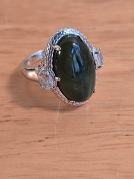 Sterling Silver And Green Mexican Agate Ring (ED98)