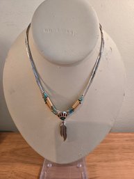 Carolyn Pollack Liquid Silver Stone Claw Feather Dangle Necklace (ED100)