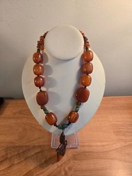 Artisan Pendant Necklace With Amber Resin Beads (ED102)