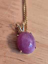 Antique Natural Ruby Cabochon & 14K Pendant (EL154)