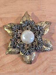 Miriam Haskel Brass Filigree Flower Brooch (EL3)
