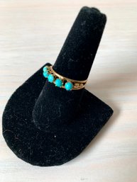 Vintage 14k Unmarked Gold Ring With 5 Turquoise Stones   (DL16)
