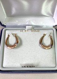 Vintage 14k Tri Color Gold Hoop Earrings Signed JCM (Jacmel Mauritius)   (DL20)