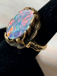 Vintage 14k Gold Naked Lady Fire Opal With Diamond Ring  (DL50)