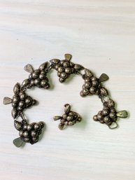 Vintage Mexico Silver Grape Bunch Earrings And Broken Bracelet  (DL28)