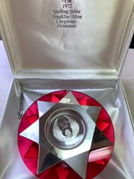 Vintage Sterling Silver Franklin Mint 1972 Red Xmas Ornament In Box   (DL39)