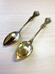 Vintage Sterling Silver 2 Spoons With Vertical Design In The Bowl   (DL41)
