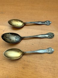 Vintage Sterling Silver 3 Bead Edge Handle Spoons With Monogramme  (DL46)