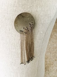 Vintage OOAK Unmarked Sterling Silver Handmade Brooch With Dangling Chains   (DL68)