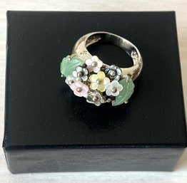 Vintage Sterling Silver And Stone Flower Ring    (DL74)