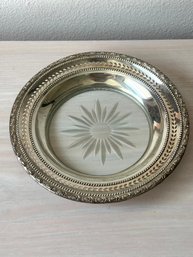 Vintage Sterling Silver Frank M Whiting Glass Bottom Wine Bottle Coaster (DL76)