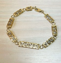 Vintage 14k Gold Link I Love You With Hearts Link Bracelet   (DL94)