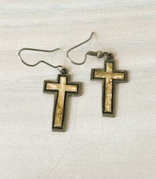 Vintage 14k Gold And Sterling Silver Cross Dangle Earrings   (DL105)