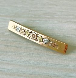 Vintage Unmarked 14k Gold Tri Color Bar Brooch Floral Design   (DL98)