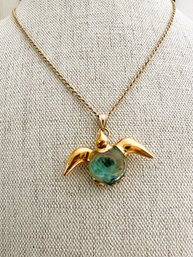 Vintage 14k Gold Twisted Rope Chain With Glass Sea Turtle Pendant   (DL102)