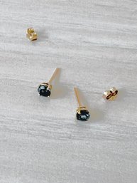 Vintage 14k Gold Blue Stone Stud Earrings Signed SJI   (DL106)