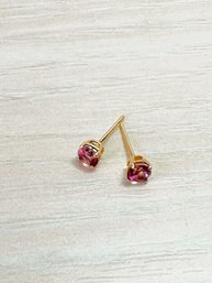 Vintage 14k Gold Pink Stone Stud Earrings Signed SJI   (DL107)