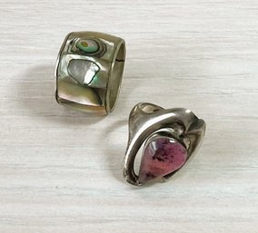 Vintage 2 Rings  One Sterling Art Nouveau Style One MOP Mexico Unmarked  (DL111)