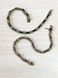 Vintage 2 Sterling Silver  One Black, One Purple  Stone Chain Bracelets (DL114)