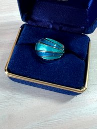 Vintage Sterling Silver David Andersen Norway Blue Green Enamel Ring  (DL118)