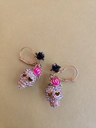 Betsey Johnson Sugar Rose Skull Earrings (ED10)