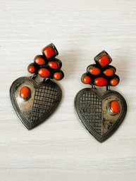 Vintage Sterling Silver And Coral DL Don Lucas Post Earrings  (DLM122)