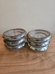 (6) Sterling Rimmed Glass Coasters (EL35)