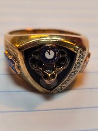 10K Gold Elks BPOE Diamond Enamel Ring (ED43)