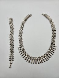 1940's Modernist Sterling Silver Necklace Bracelet Set (ED60)