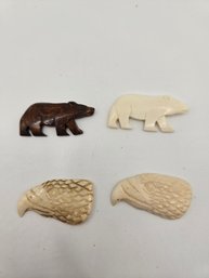 (4) Hand Carved Bone Animal Cabochons (ED66)
