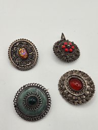 (4) Sterling Silver Filagree Brooch Pendants (EL8)