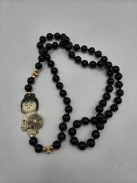 Natural Stone Beaded Necklace With Carved Geisha (EL20)