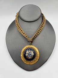 Vintage Miriam Haskell Guilloche Enamel Pendant Necklace (EL22)