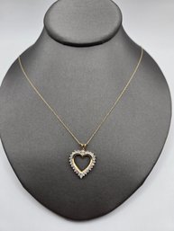 14K Yellow Gold & Diamond Heart Necklace (EL23)
