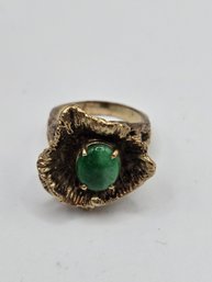 14K Yellow Gold And Oval Jadite Ring (EL26)