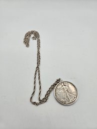 Rare 1929 'D' Walking Liberty Pendant On Sterling Chain (EL49)