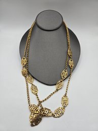 Vintage Crown Trifari Goldtone Flapper Chain Necklace (EL52)