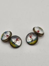 Vintage Pair Of 1950's Speidel Reverse Painted Golfers Cuff Links (EL54)