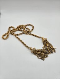 Vintage Monet Damita Gold Tassel Lariat Necklace (EL57)