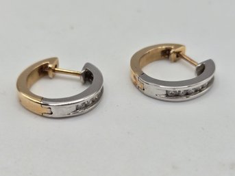 14K Yellow And White Gold Pave Diamond Earrings (EL77)