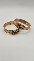 (2) W.E.W & Co. Rolled Gold Plate Victorian Bracelets (EL79)