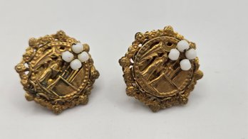 Vintage Miriam Haskell Asian Screwback Earrings (EL80)