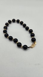 14K Yellow Gold And Black Onyx Bracelet (EL85)